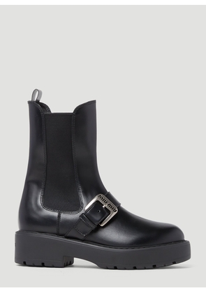 Miu Miu Logo Buckle Boots - Woman Boots Black Eu - 40