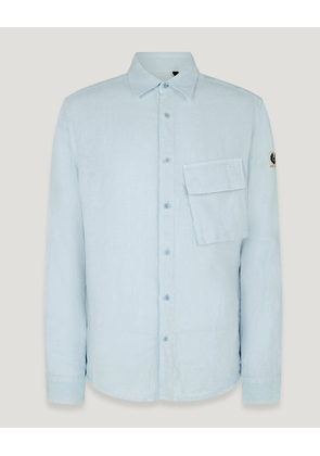 Belstaff Scale Shirt Men's Garment Dyed Linen Sky Blue Size 2XL