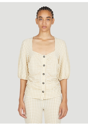 GANNI Stretch Seersucker Gathered Blouse - Woman Tops Beige Eu - 34