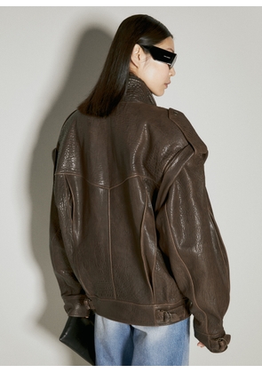 Saint Laurent Oversized Leather Jacket - Woman Jackets Brown Fr - 34