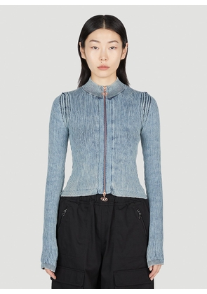 Diesel M-anafi Ribbed Zip Top - Woman Knitwear Blue Xs