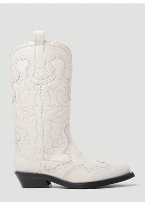 GANNI Embroidered Western Boots - Woman Boots White Eu - 37