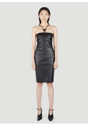 Prada Logo Plaque Halter Leather Dress - Woman Dresses Black It - 38