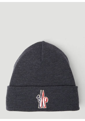 Moncler Grenoble Logo Patch Beanie Hat - Man Hats Grey One Size