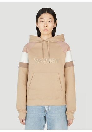 Saint Laurent Logo Embroidered Hooded Sweatshirt - Woman Sweatshirts Beige S