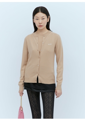 Miu Miu Logo Embroidery Cashmere Cardigan - Woman Knitwear Beige It - 38