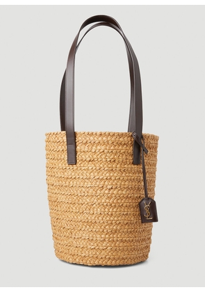 Saint Laurent Logo Tag Raffia Tote Bag - Woman Shoulder Bags Beige One Size