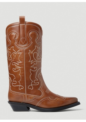 GANNI Embroidered Western Boots - Woman Boots Brown Eu - 37