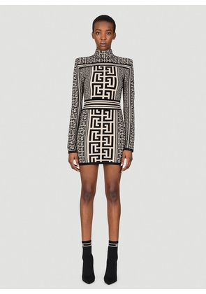 Balmain Monogram Knit Mini Dress - Woman Dresses Black Fr - 34