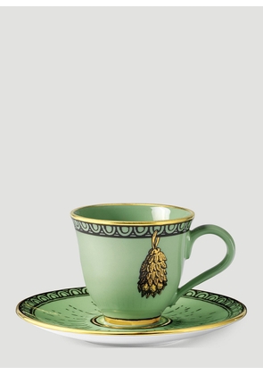 Gucci Set Of Two Odissey Demitasse Cups With Saucers -  Tea & Coffee Green One Size