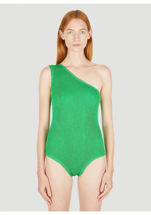 Bottega Veneta One Shoulder Crinkle Swimsuit - Woman Swimwear Green Xs