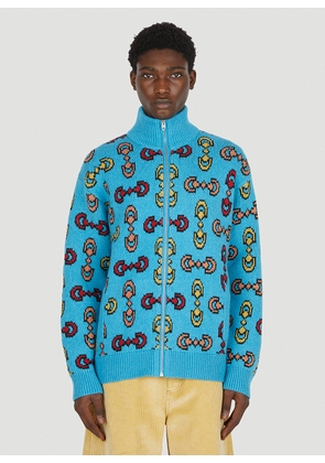 Gucci Horsebit Jacquard Knit Jacket - Man Knitwear Blue Xl