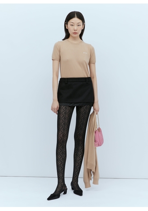 Miu Miu Logo Embroidery Cashmere Sweater - Woman Knitwear Beige It - 42