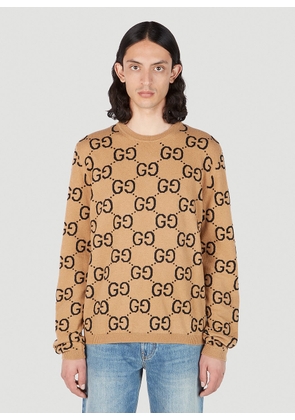 Gucci Gg Jacquard Sweater - Man Knitwear Camel Xxl