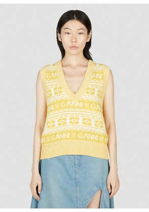 GANNI Logo Sweater Vest - Woman Knitwear Yellow L