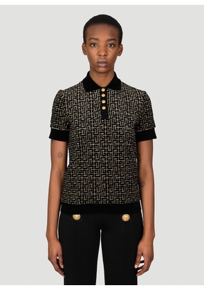 Balmain Velvet Monogram Jacquard Polo Shirt - Woman Tops Black Xs