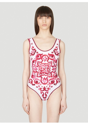 Dolce & Gabbana Majolica Racing Swimsuit - Woman Swimwear Pink 4