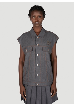 Miu Miu Logo Patch Sleeveless Jacket - Woman Jackets Grey It - 40
