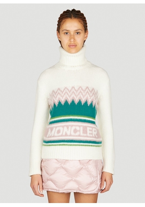 Moncler Logo Jacquard Polo Neck Sweater - Woman Knitwear White Xs