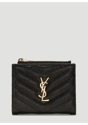 Saint Laurent Monogram Grain De Poudre Zipped Card Case - Woman Wallets & Cardholders Black One Size