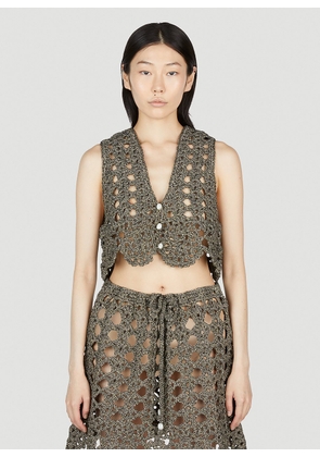 GANNI Crochet V- Neck Top - Woman Tops Brown Eu - 40