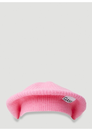 GANNI Logo Patch Beret - Woman Hats Pink One Size