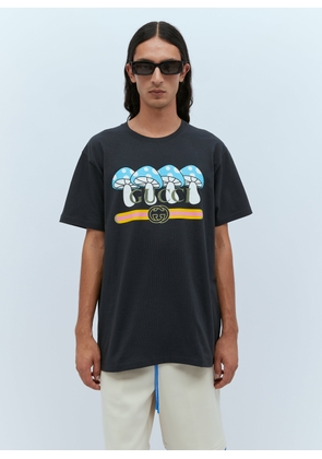 Gucci Mushroom Logo Print T-shirt - Man T-shirts Black Xs