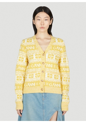 GANNI Logo Button Down Cardigan - Woman Knitwear Yellow Xs