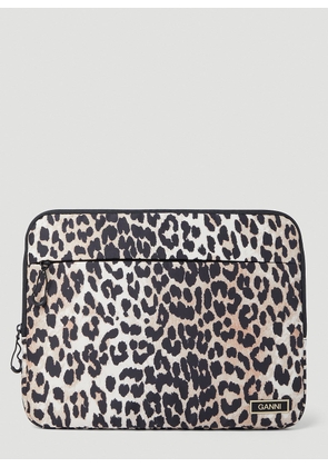 GANNI Leopard Print Laptop Case - Woman Tech Brown One Size