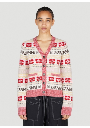 GANNI Intarsia Logo Knit Cardigan - Woman Knitwear Red S