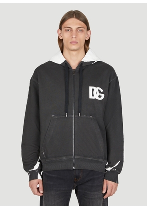 Dolce & Gabbana Distressed Logo Print Hooded Zip-up Sweatshirt - Man Sweatshirts Black It - 46