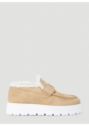 Prada Shearling Lined Suede Platform Loafers - Woman Loafers Beige Eu - 40