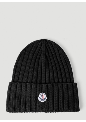 Moncler Logo Patch Beanie Hat - Woman Hats Black One Size