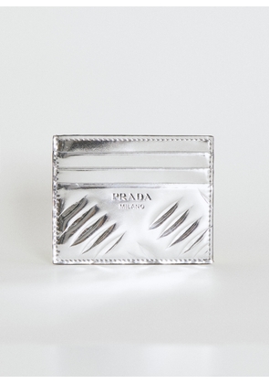 Prada Debossed Logo Metallic Cardholder - Man Wallets & Cardholders Silver One Size