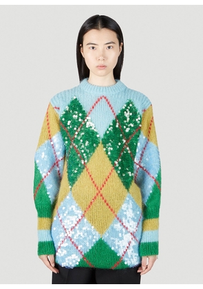 Gucci Sequin Embellished Argyle Sweater - Woman Knitwear Blue Xs