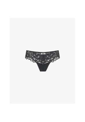 Womens Panache Allure Floral-Embroidered Stretch-Woven Thong