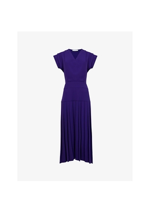 Womens Leem Pleated V-Neck Woven Midi Dress