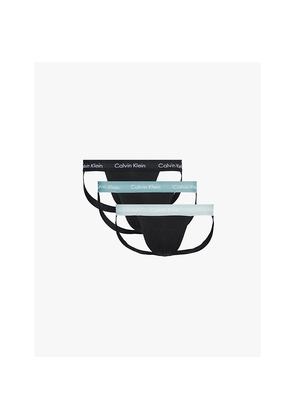 Mens Calvin Klein Logo-Waistband Pack-Of-Three Stretch-Cotton Jock Straps