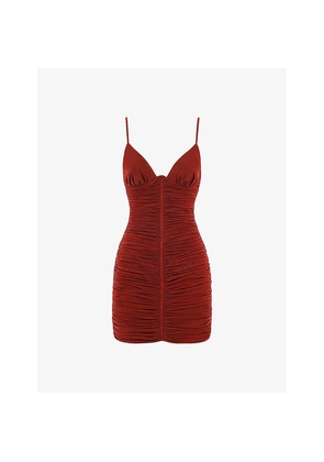 Womens Mistress Rocks Spotlight Plunge-Neck Ruched Stretch-Mesh Mini Dress