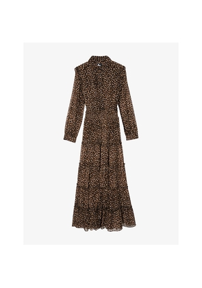 Womens The Kooples Leopard-Print Long-Sleeve Mesh Maxi Dress