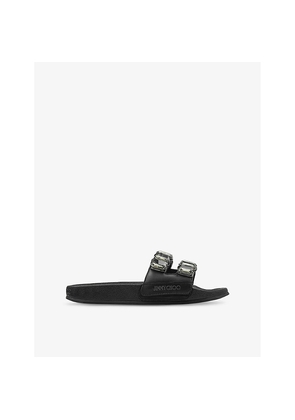 Womens Jimmy Choo Fitz Crystal-Embellished Strap Leather Sandals