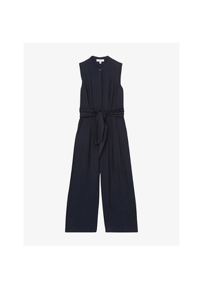 Womens Reiss Raven Wide-Leg Belted Woven Jumpsuit