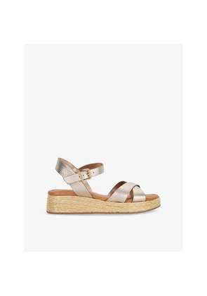 Womens Dune Littleton Cross-Strap Leather Raffia Flatform Sandals