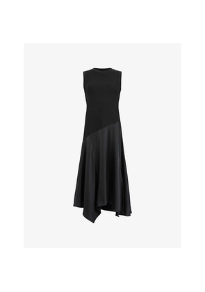 Womens Allsaints Pia Asymmetric Satin Cotton-Jersey Midi Dress