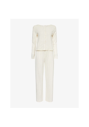 Womens The Nap Co Pointelle Open-Work Cotton-Jersey Pyjama Set