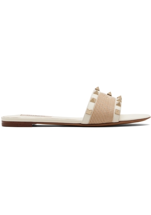 Valentino Garavani Off-White & Beige Rockstud Slide Sandals