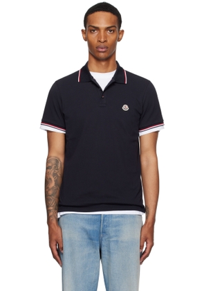 Moncler Navy Tricolor-Trimmed Cotton Piquet Polo