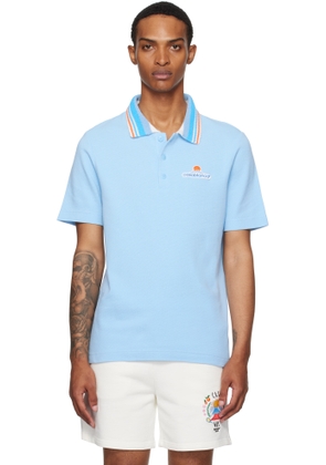 Casablanca Blue Knit Piqué Short Sleeve Polo