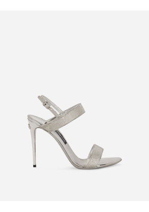 Dolce & Gabbana Satin Sandals With Fusible Rhinestones - Woman Sandals And Wedges Grey 39.5