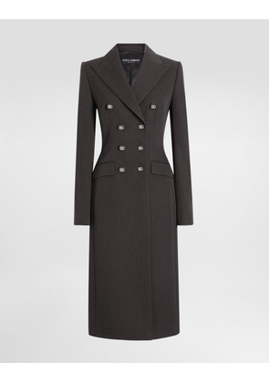Dolce & Gabbana Double-breasted Wool Coat With Dg-branded Buttons - Woman Coats And Jackets Gray 42